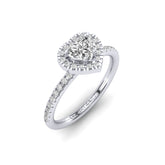 Gabriano Gabriela 4 tırnaklı tektaş yüzük; GIA-HRD sertifikalı kalp pırlanta ve beyaz altın montürün üstten görünüşü